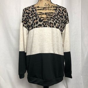 Color Block Cheetah Knit Top